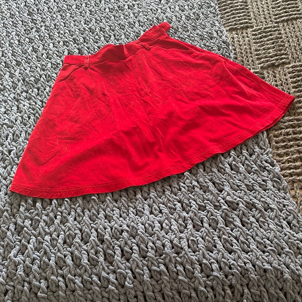 Red corduroy mini skirt